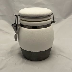 Decorative White & Gray Canister, Airtight, Farmhouse Decor